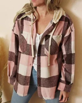 Pink Gingham Plaid Shirt Jacket