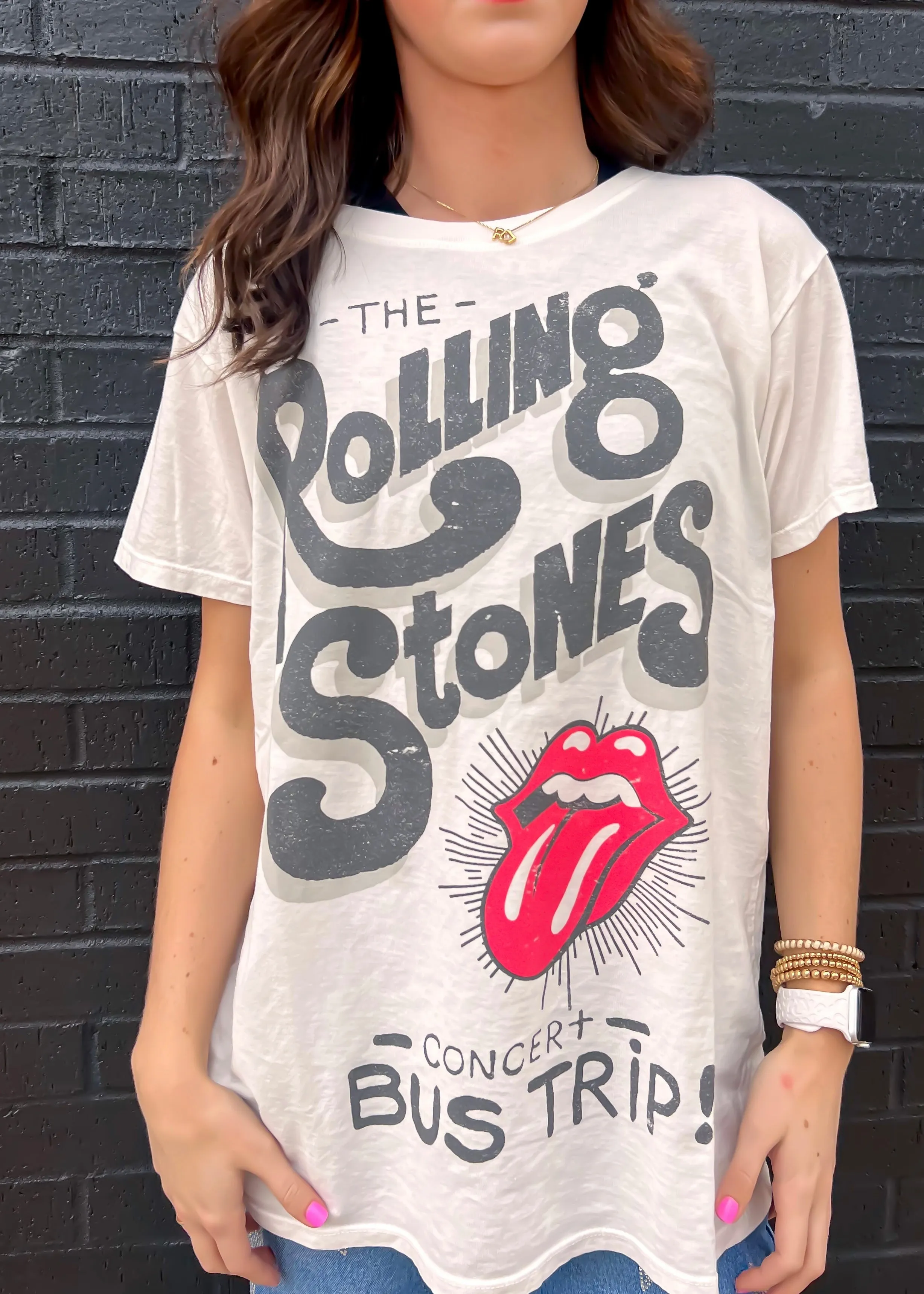 Recycled Karma Rolling Stones Bus T-Shirt - White