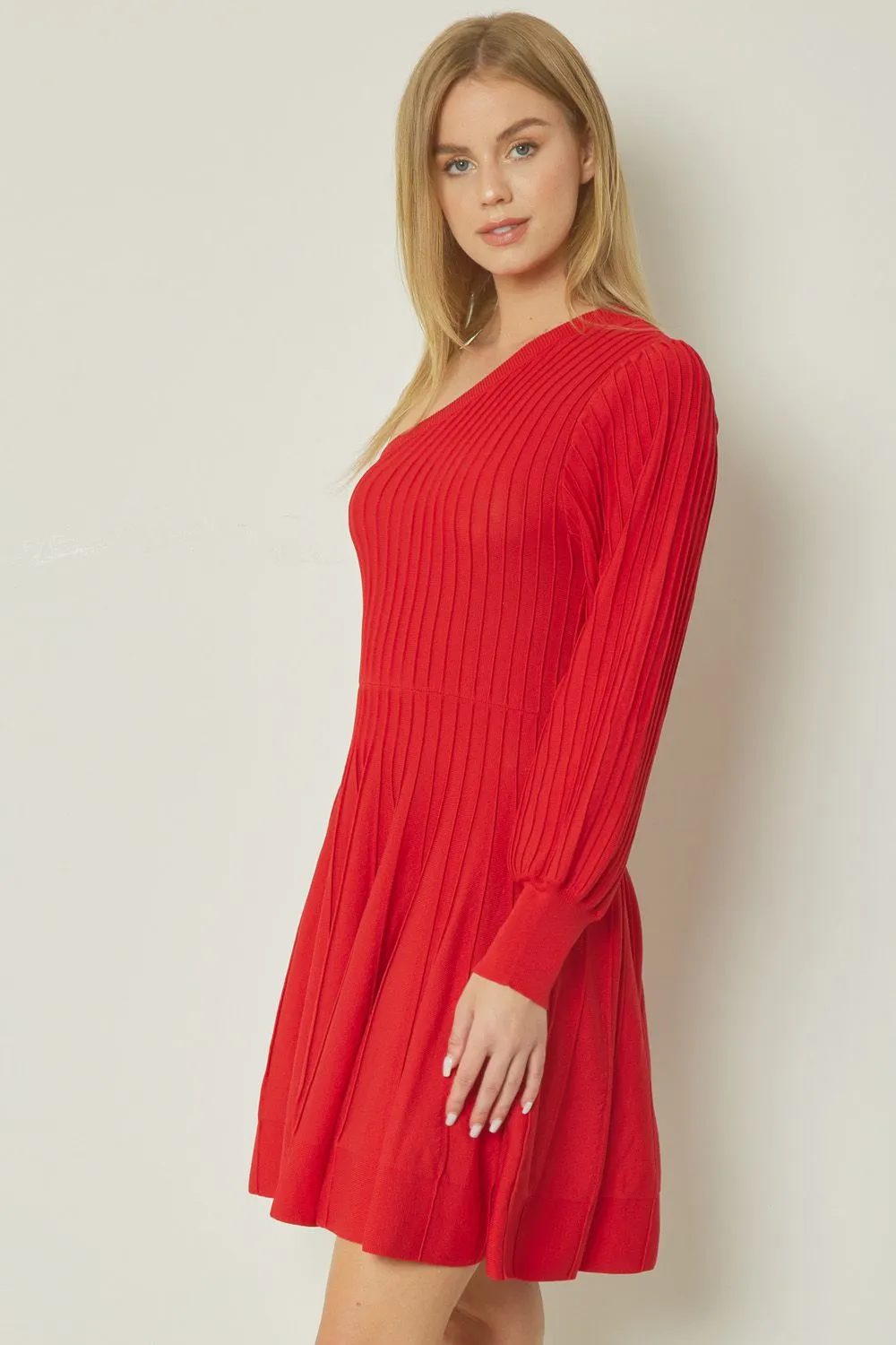 Ribbed Single-Shoulder Dress