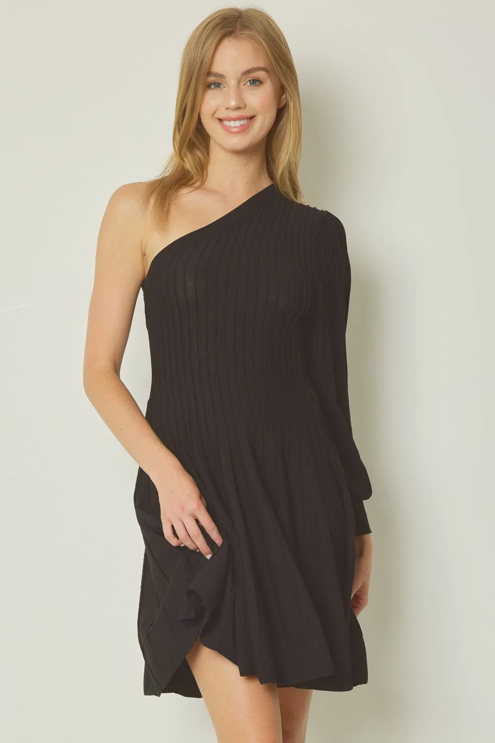 Ribbed Single-Shoulder Dress