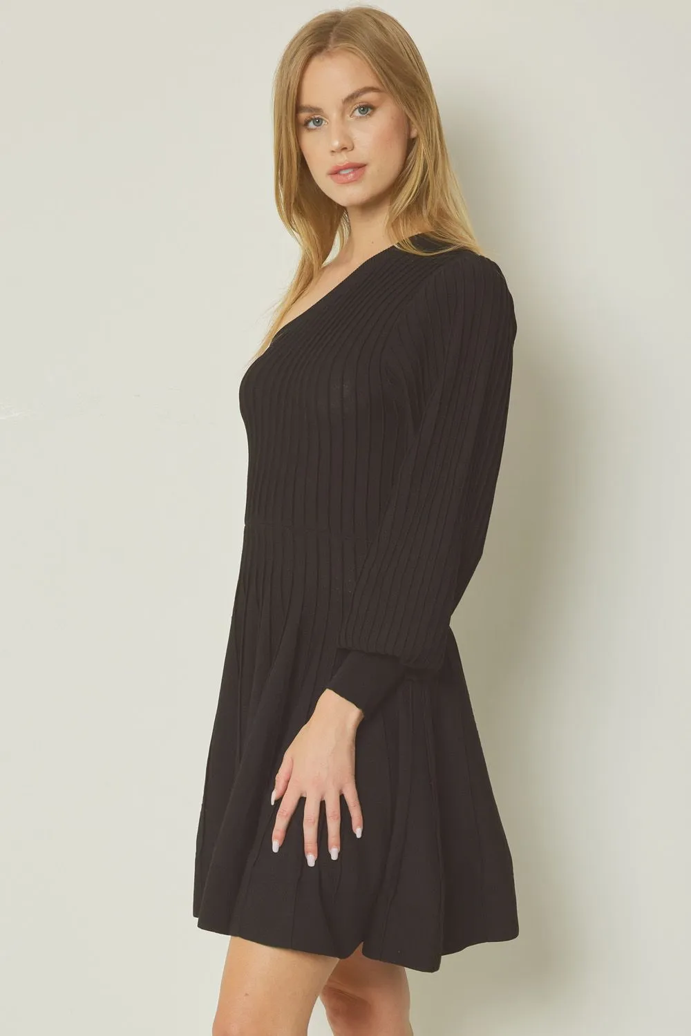 Ribbed Single-Shoulder Dress