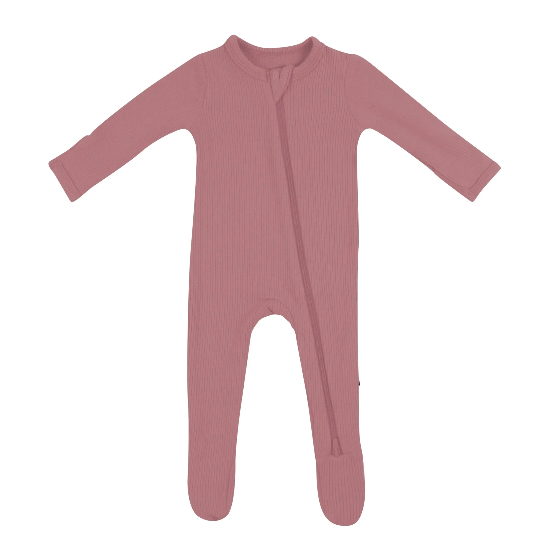 Ribbed Zipper Footie in Dusty Rose