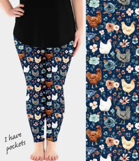 RTS - Floral Chickens Leggings w/ Pockets