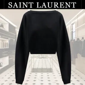 Saint Laurent | Crew Neck Long Sleeves | Unisex Blended Fabrics | Street Style