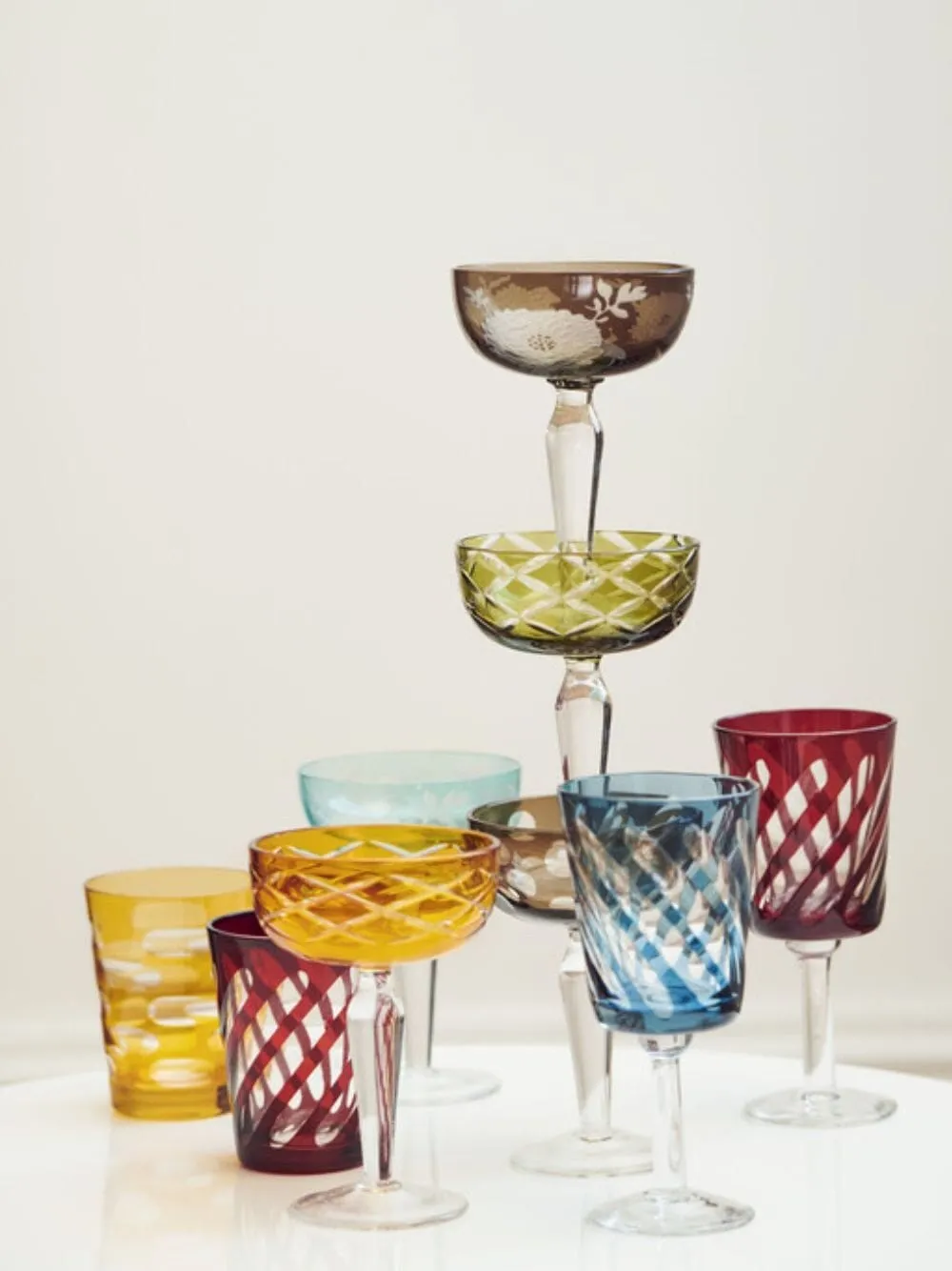 Set of 4 Tubular Wine Glasses