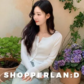 SHOPPERLAND | Long Sleeves Plain Rib Casual Style Nylon Street Style