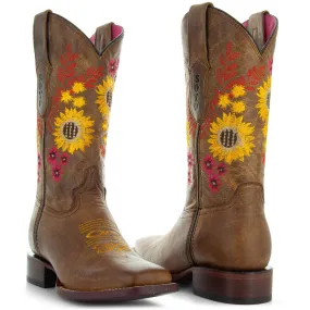 Soto Boots Women's Sunflower Embroidery Square Toe Cowgirl Boots M9005