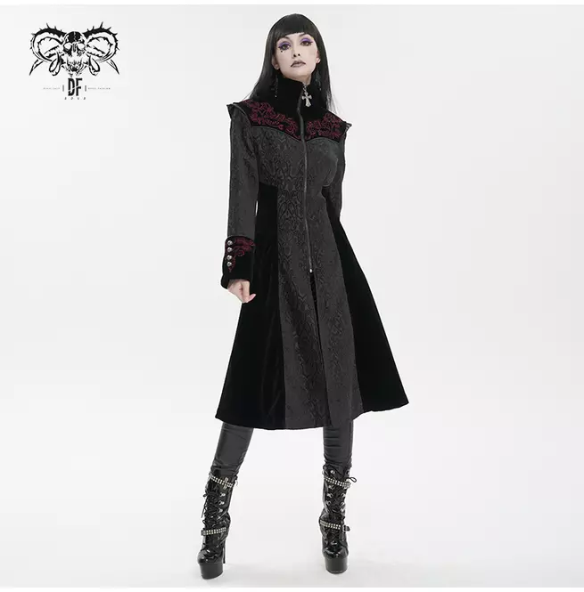 Steampunk Long Jacquard Embroidered Cross Zipper Coat