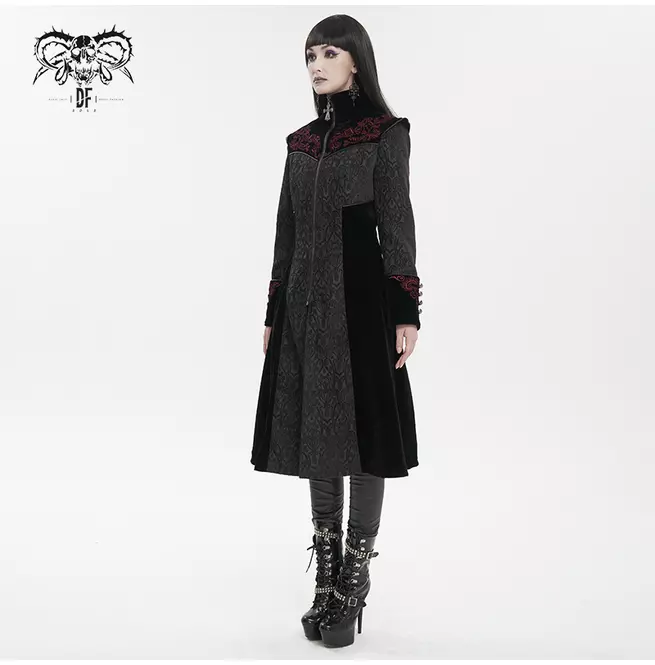 Steampunk Long Jacquard Embroidered Cross Zipper Coat