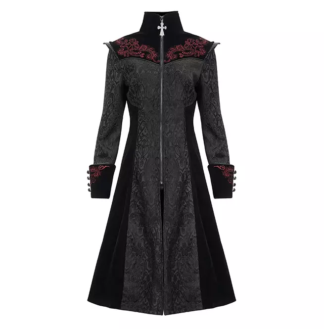 Steampunk Long Jacquard Embroidered Cross Zipper Coat