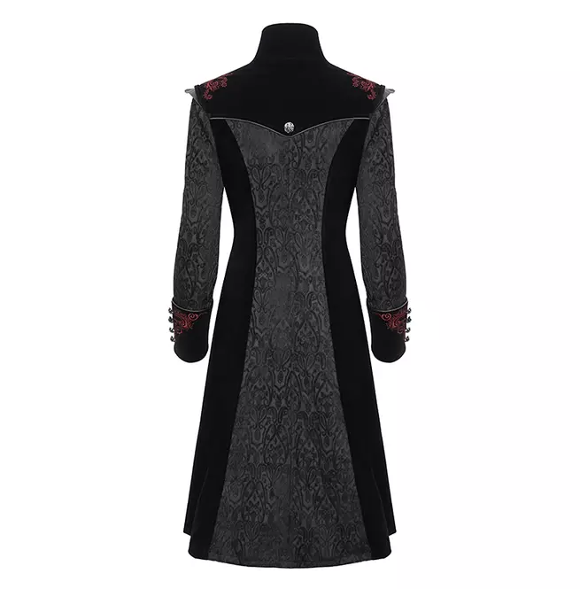 Steampunk Long Jacquard Embroidered Cross Zipper Coat