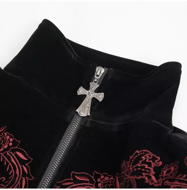 Steampunk Long Jacquard Embroidered Cross Zipper Coat