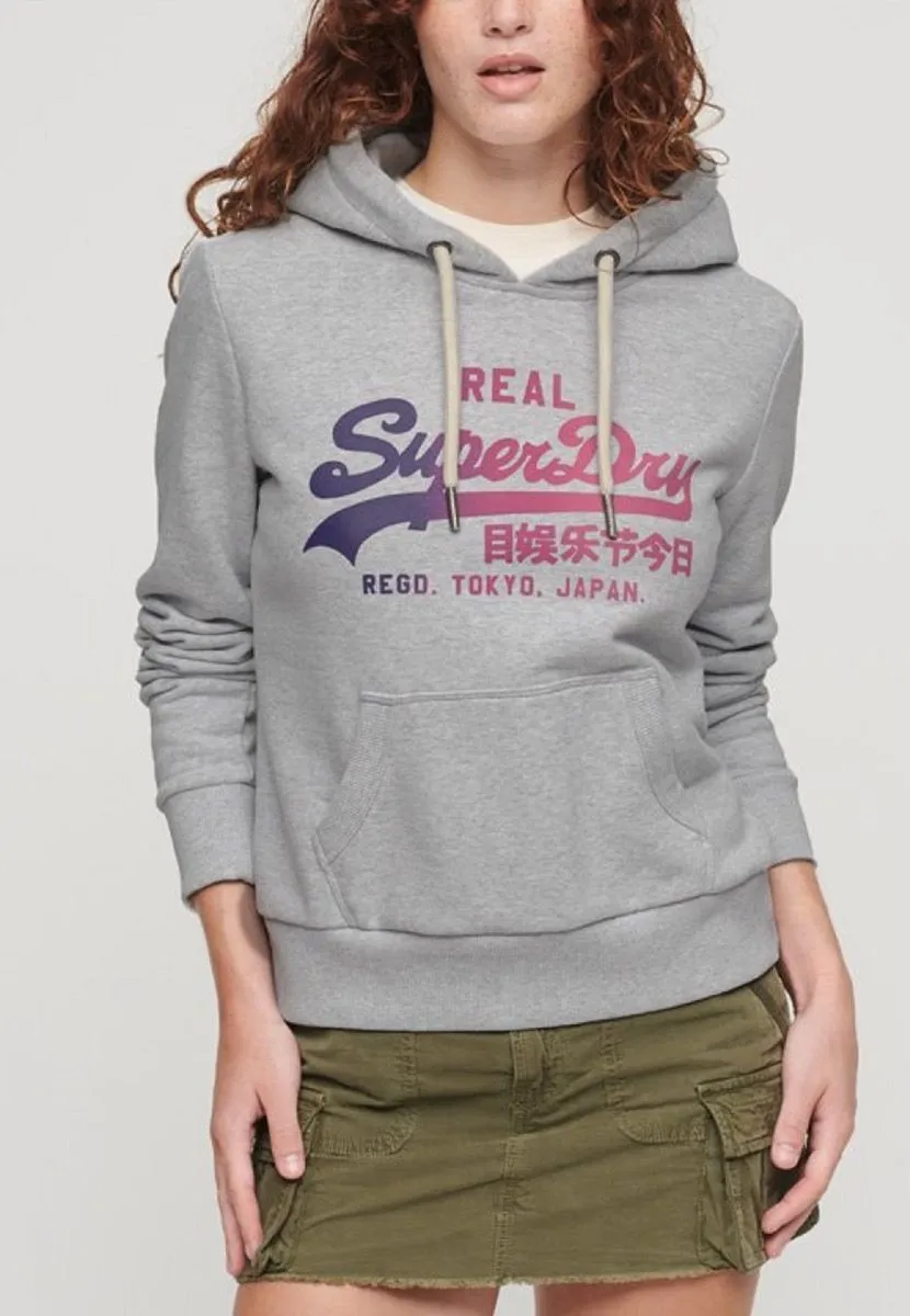 Superdry Womens Vintage Graphic Hooded Sweatshirts Flake Grey Marl