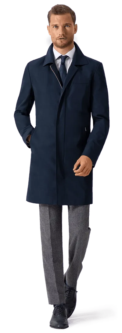  Trench coat Hombre de botonadura simple azul larga