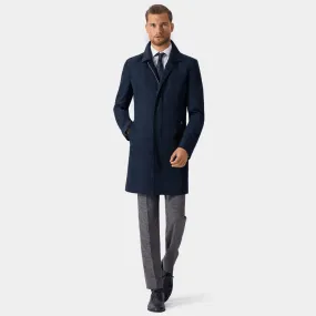  Trench coat Hombre de botonadura simple azul larga