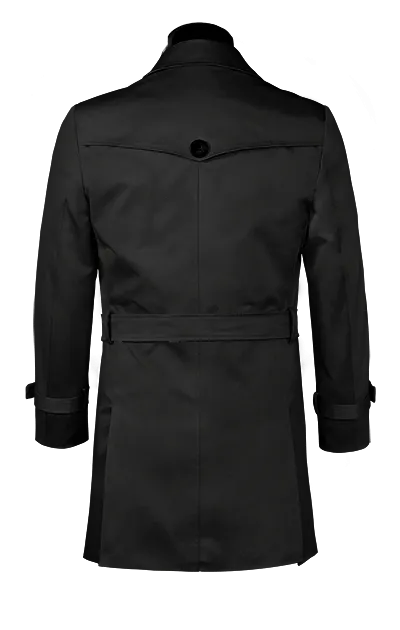  Trench coat negro con cinturón y cintilla en los hombros