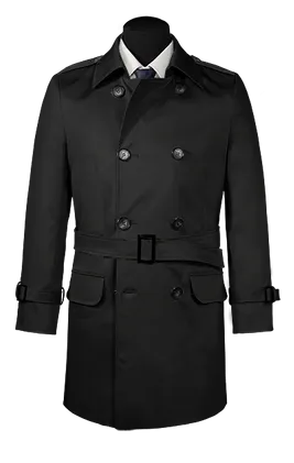  Trench coat negro con cinturón y cintilla en los hombros