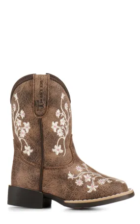 Twister Toddler Lily Brown with White Floral Embroidery Square Toe Cowboy Boots