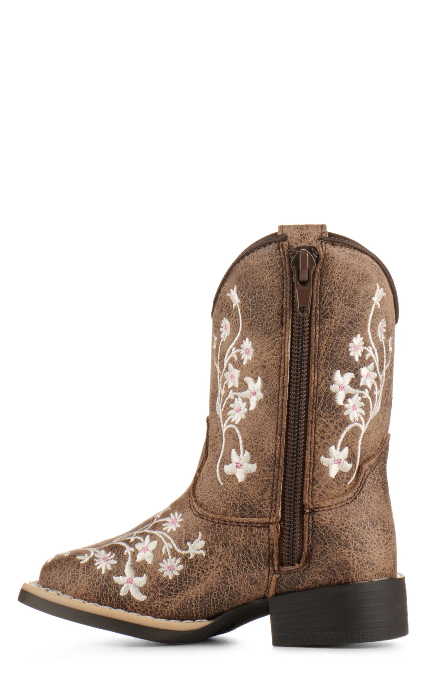 Twister Toddler Lily Brown with White Floral Embroidery Square Toe Cowboy Boots