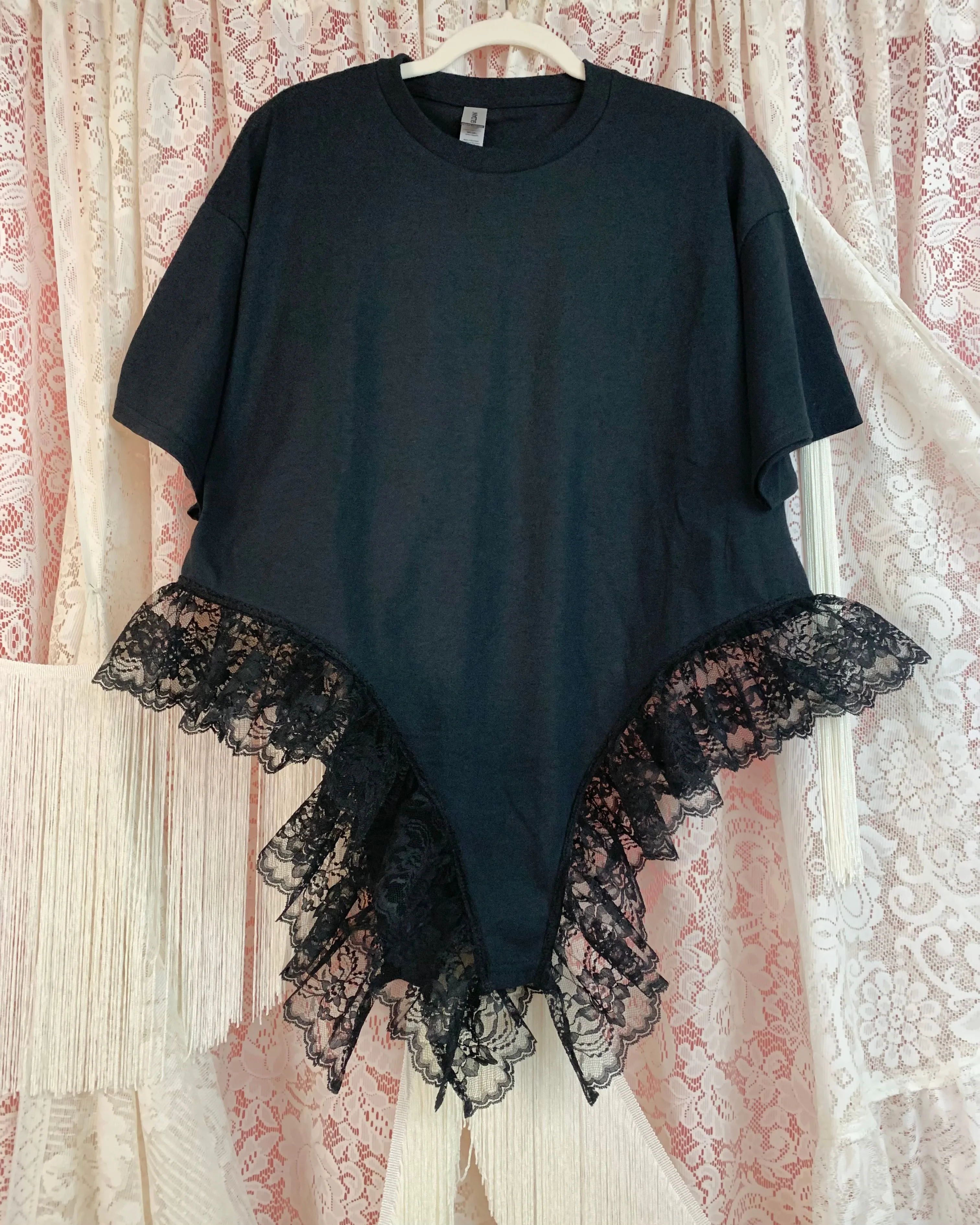 Upcycled black lace negligee t-shirt