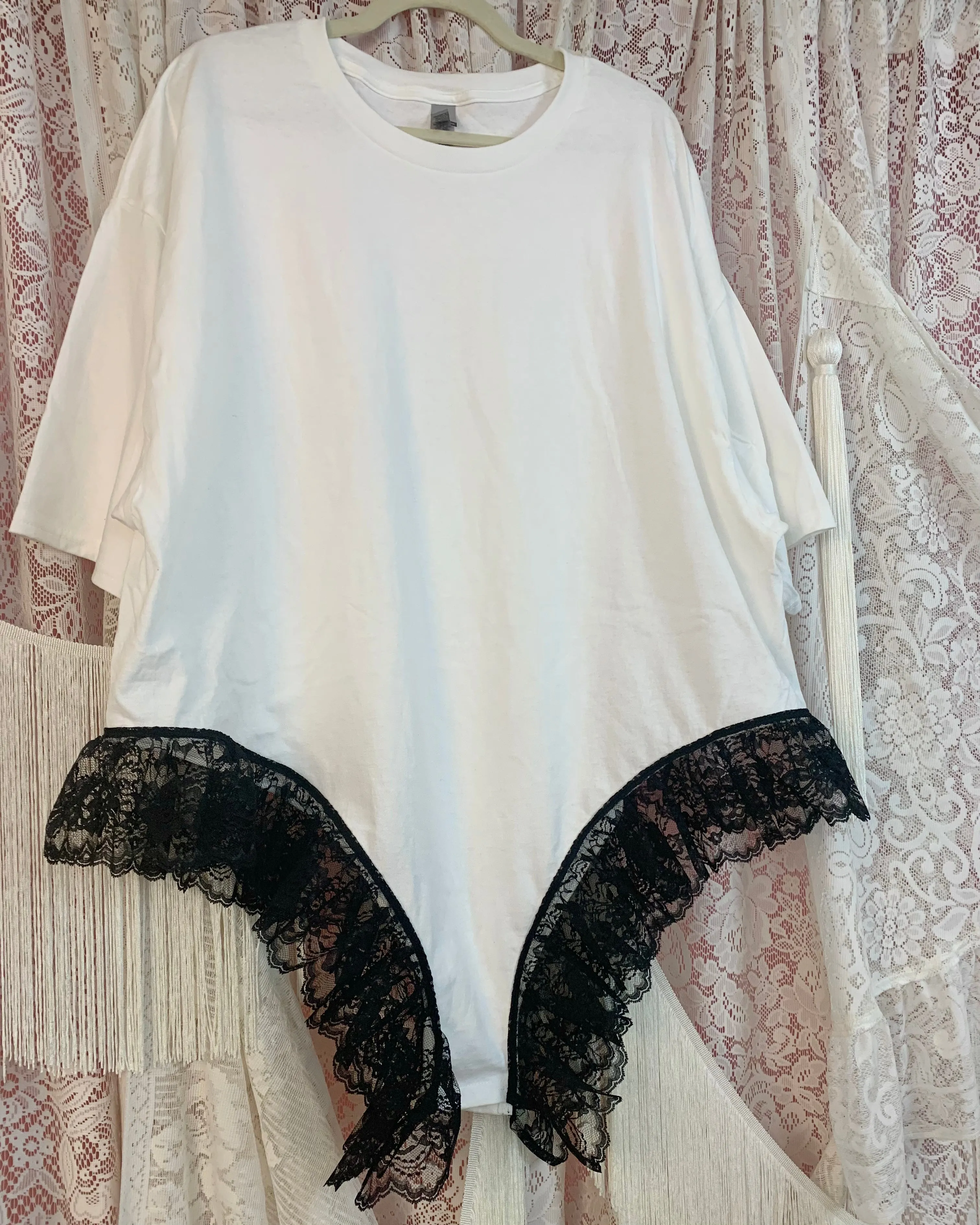 Upcycled black lace negligee t-shirt