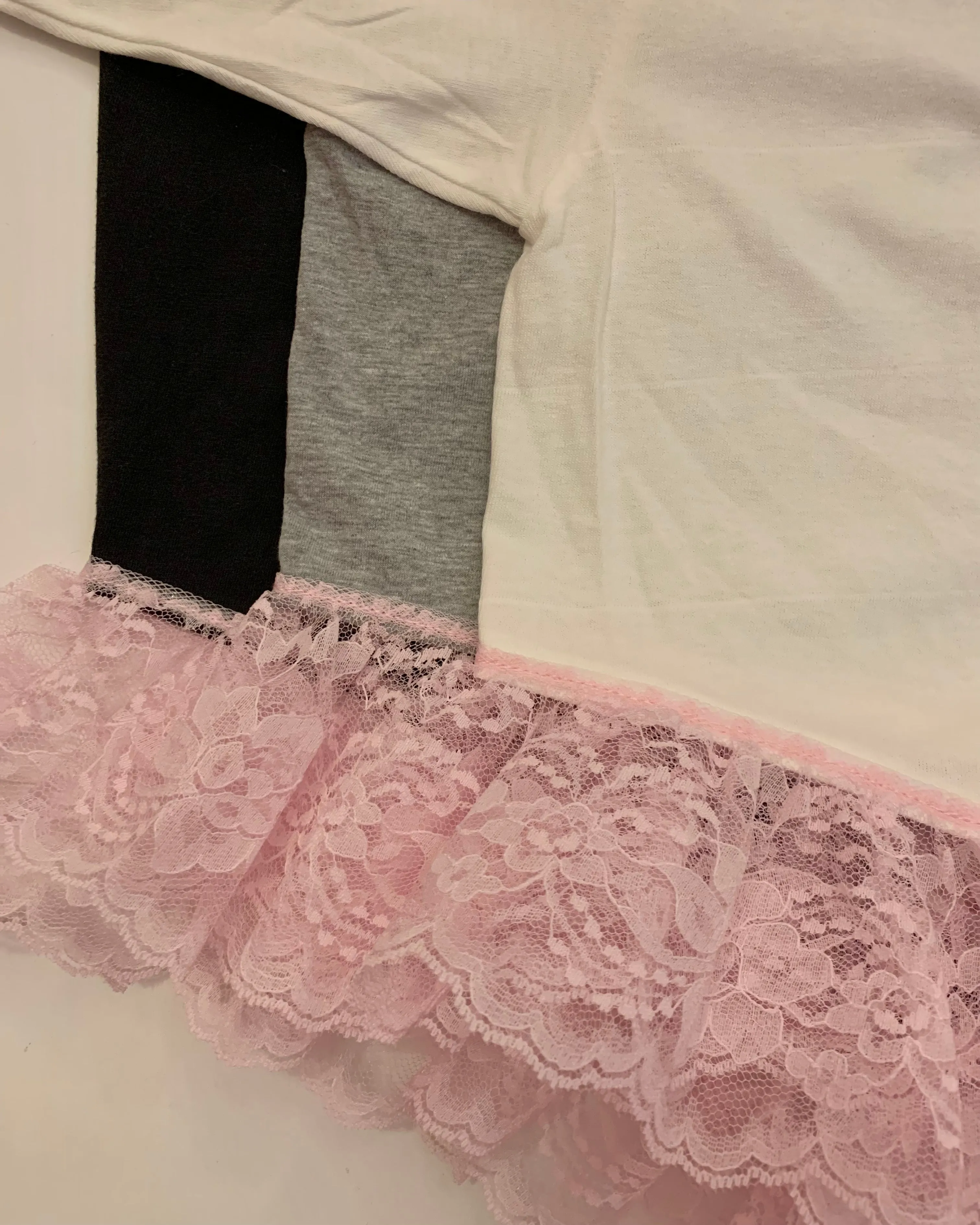 upcycled lace negligee tee, pink color