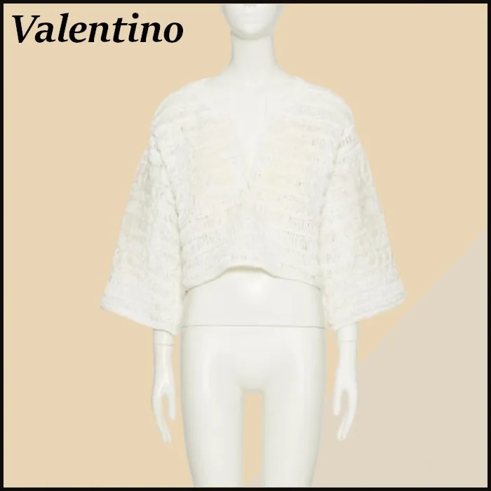 Valentino Casual V-Neck Long Sleeve Plain Party Style