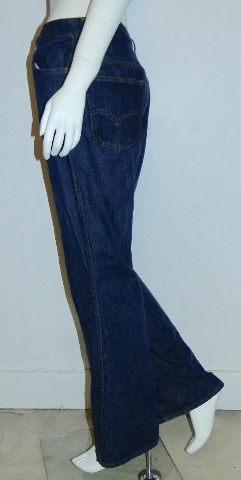 vintage 1970s jeans LEVIS Big E bell bottoms dark denim Talon 42 zip/ 29 inch waist