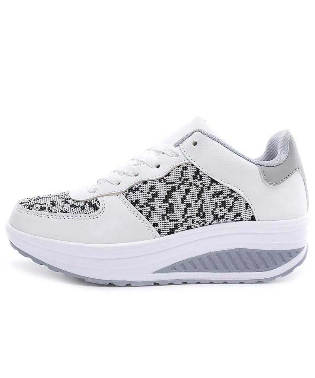 White texture pattern rocker bottom shoe sneaker