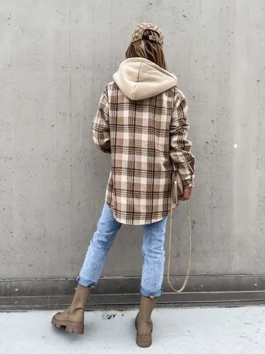 Women's Casual Plaid Single Breasted Coat