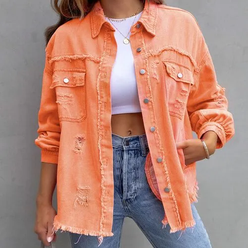 Women's Casual Solid Color Single Breasted Coat Denim Jacket