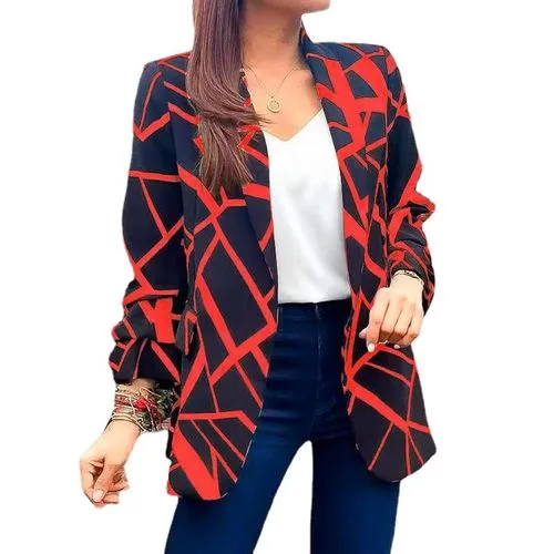 Women's Coat Long Sleeve Blazers Printing Business Geometric