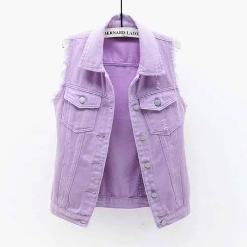 Women's Fashion Solid Color Ripped Single Breasted Coat Vest