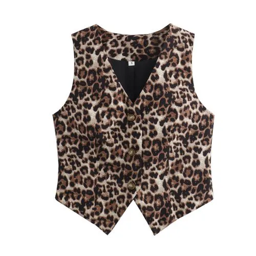 Women's Vest Sleeveless Tank Tops Button Streetwear Leopard