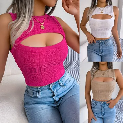 Women's Vest Sleeveless Tank Tops Hollow Out Streetwear Solid Color