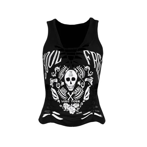 Women's Vest Tank Tops Hollow Out Dark Style Streetwear Letter Skull