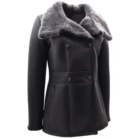 Womens Sheepskin Black Brisa Double Breasted Coat Bonnie