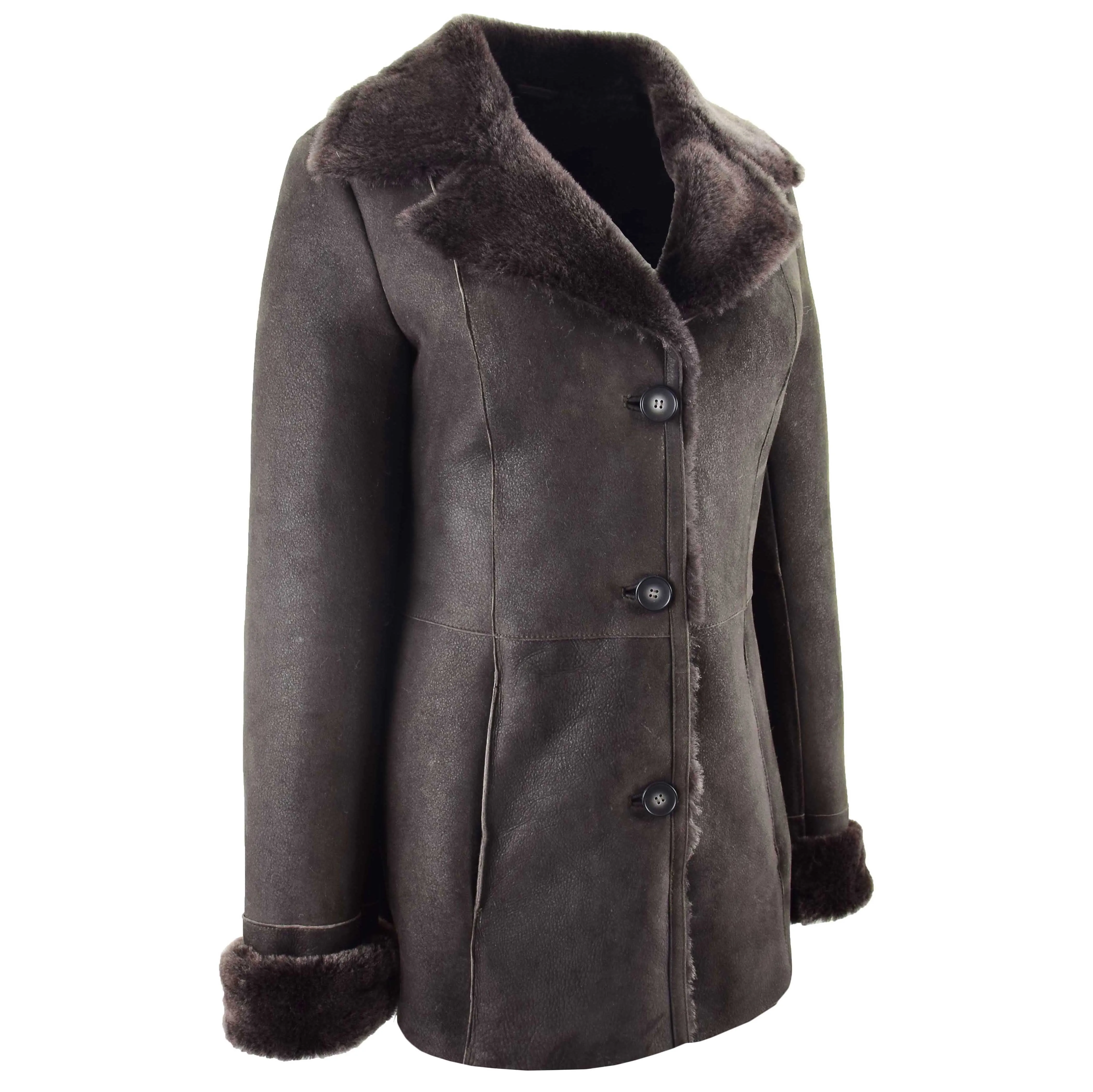 Womens Sheepskin Classic Mac Coat Tammy Brown