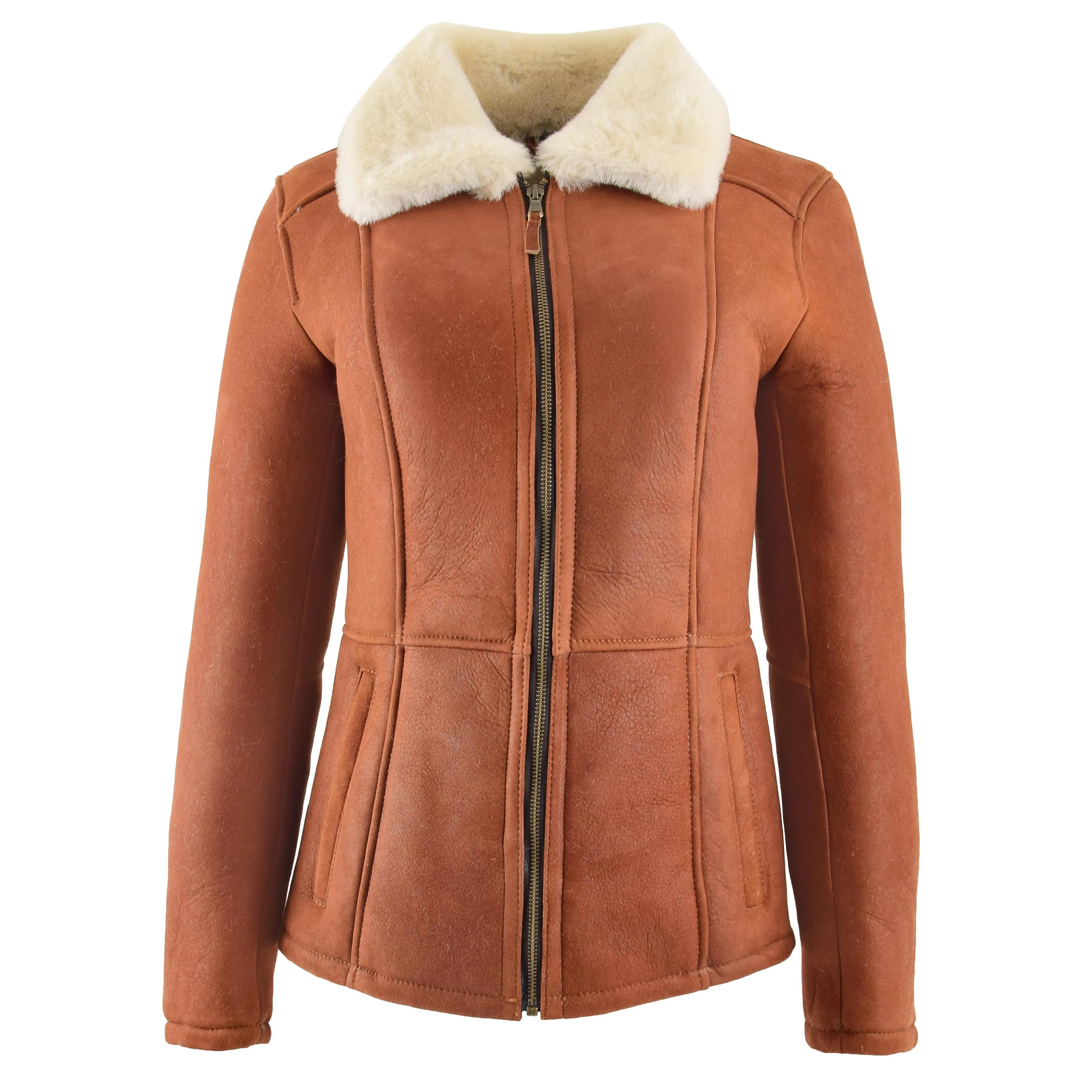 Womens Sheepskin Mid Length Coat Scarlett Whiskey