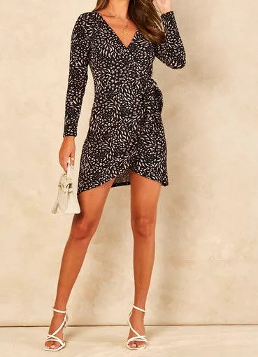 Wrap Animal Floral Printed Dress - Short Length with Belt