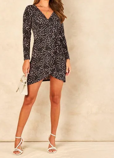 Wrap Animal Floral Printed Dress - Short Length with Belt