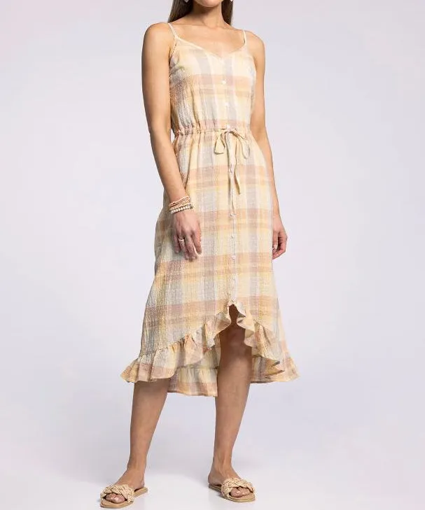 Yellow Clay Plaid Pearl Dress