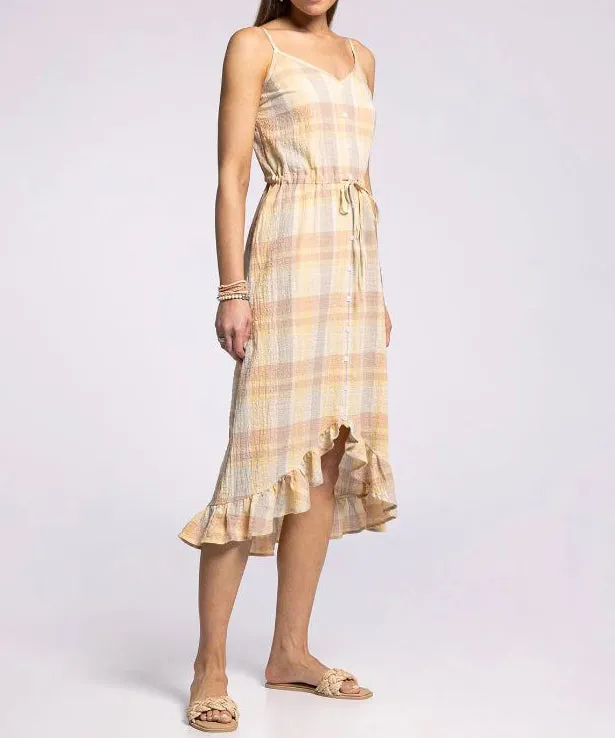 Yellow Clay Plaid Pearl Dress