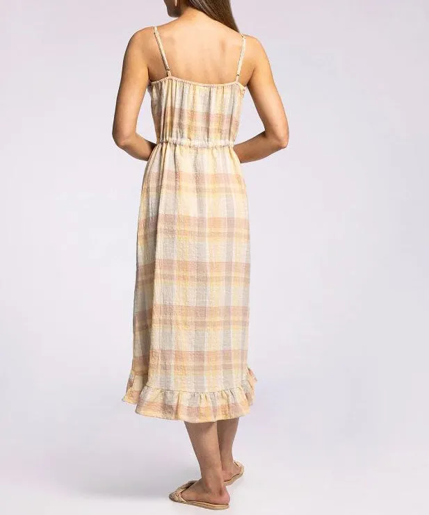 Yellow Clay Plaid Pearl Dress