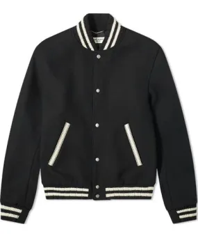 Yves Saint Laurent Men's Teddy Back Logo Varsity Jacket 50